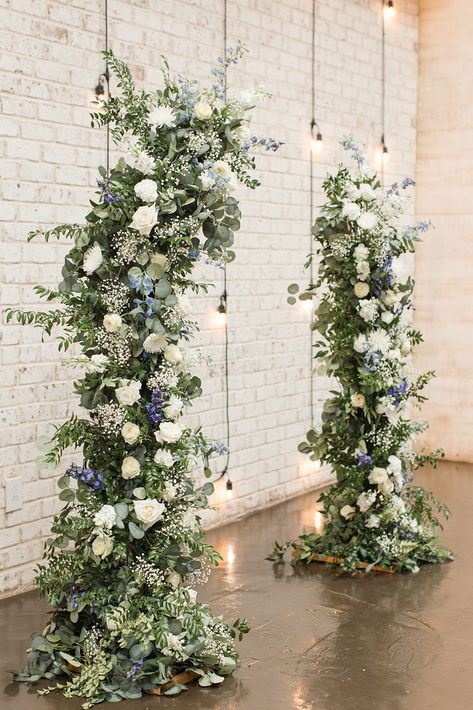 Blue And White Wedding Arbor, Sage Green Dusty Blue Wedding, White Wedding Arbor, White Arbor, Branch Arch Wedding, Blue And Green Wedding, Marriage Conference, Olive Branch Wedding, Pale Blue Wedding