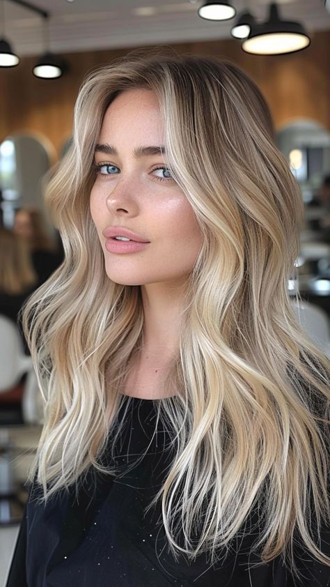 Creamy Platinum Blonde Hair Balayage, Blonde Balayage Wedding Hair, Blonde Bayalage Highlights On Brown Hair, Blonde Natural Balayage, Blended Roots Blonde Balayage, Soft Blonde Hair Balayage, Blonde Balayage 2024, Baliage Hair Blond, Blond Inspo Hair