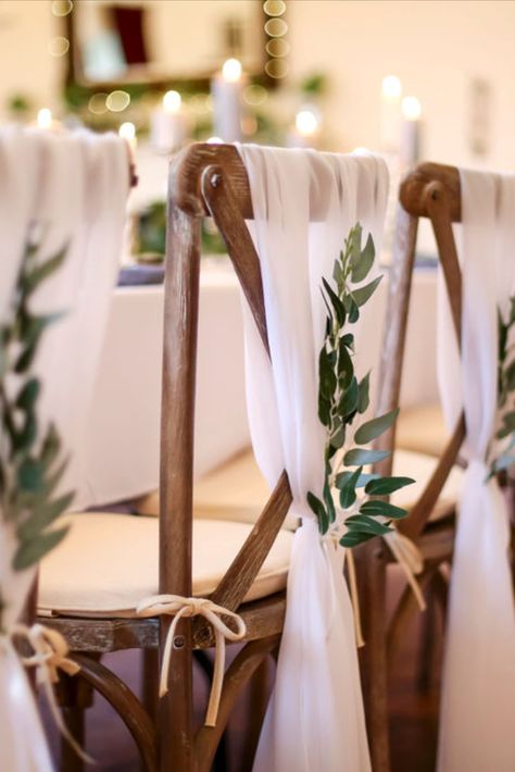 Drapes Wedding, Wedding Chair Decor, Venue Party, Wedding Chair Decorations, Chair Decor, Sage Wedding, Wooden Chairs, Wedding Chair, Future Wedding Plans