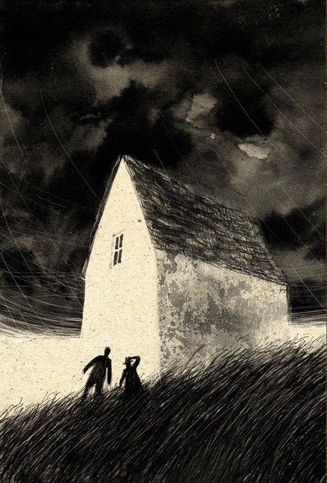 Competition Illustration, A Hill, Black And White Illustration, House On A Hill, Chiaroscuro, Drawing Tutorials, Painting Illustration, Art Plastique, Book Illustration