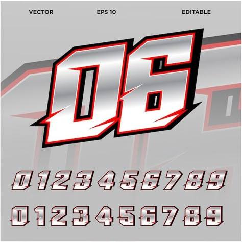 Race Numbers Design, Race Car Numbers Font, Number Design Fonts, Speed Effect, Cross Motor, Number Font, Sports Numbers, Number Logo, Number Fonts