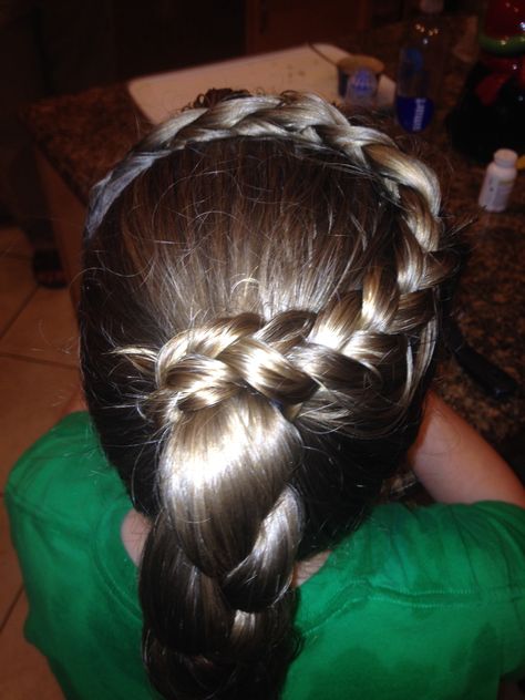 A french braid/ponytail with a triple strand French Braid To Low Ponytail, French Braids Into Pigtails, French Braid High Pigtails, Faux French Braid Pigtails, Durch Vs French Braid, French Braid Ponytail, Braid Ponytail, Hair Braids, Braided Ponytail