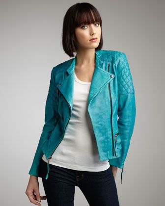 Turquoise Leather Jacket Turquoise Jacket Outfit, Turquoise Jacket, Leather Jacket Outfit, Turquoise Leather, Real Leather Jacket, Jacket Outfit, Fashion Attire, Hottest Fashion Trends, Genuine Leather Jackets