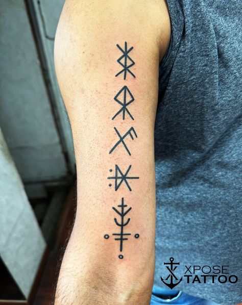 Runes Tattoo. "Channeling ancient wisdom with every mark—these runes tell a story written in ink and soul. ✨ #RunesTattoo #InkedWisdom #AncientSymbols" #xposetattoosjaipur #tattoolife #tattoo Protection Rune Tattoo, Rune Tattoo For Women, Rune Tattoos, Runes Tattoo, Protection Rune, Rune Tattoo, Norse Tattoo, Red Tattoos, Tell A Story