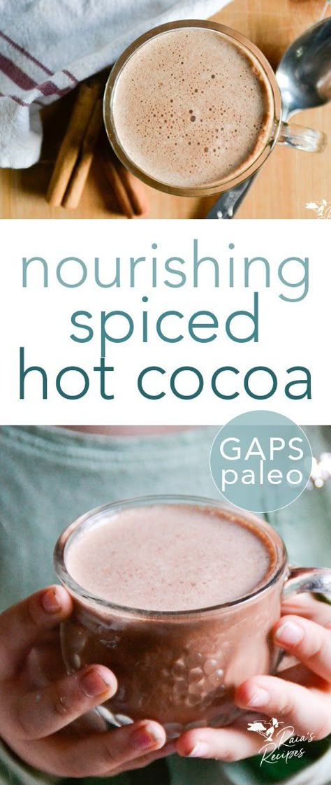 On chilly mornings and evenings, there’s nothing like a cup of this nourishing spiced hot cocoa to warm you up. This less-traditional version boasts subtle spices to kick the warmth up a notch. #nourishing #hotcocoa #spices #hotchocolate #drinks #cinnamon #ginger #nutmeg #cloves #paleo #glutenfree #dairyfree #gapsdiet Spiced Hot Cocoa Recipe, Hot Morning Drinks, Spicy Hot Cocoa Recipe, Spiced Hot Cocoa, Healthy Evening Drinks, Natural Hot Chocolate Recipe, Spiced Cocoa, Nutmeg Recipes Food, Healthy Warm Drinks