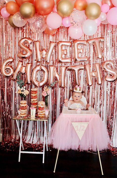 Sweet 6 Months Party on Kara's Party Ideas | KarasPartyIdeas.com (18) Sweet Six Months Party, Sweet 6 Months Party, 6 Months Party Half Birthday, Half Way To One Party Ideas, 6 Month Bday Celebration Ideas, Half Bday Decoration Ideas, 6 Month Celebration Half Birthday, 6 Month Baby Celebration Ideas, 6 Month Birthday Decoration Ideas