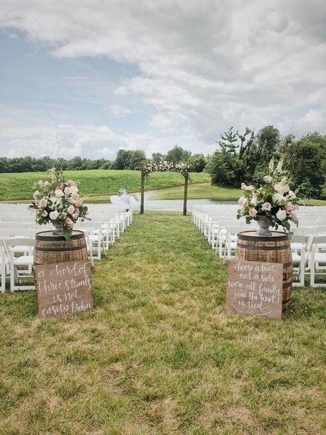 Wine Barrel Wedding, Wedding Wallpaper, Barrel Wedding, Rustic Wedding Ceremony, Wedding Ceremony Ideas, Wedding Aisle Decorations, Rustic Weddings, Aisle Decor, Outside Wedding