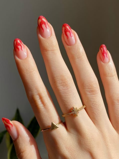 Red French Tip Nails, Red Tip Nails, Cute Red Nails, Red French Tip, Las Vegas Nails, Flame Nail Art, Nail Aesthetic, Vegas Nails, Red Manicure