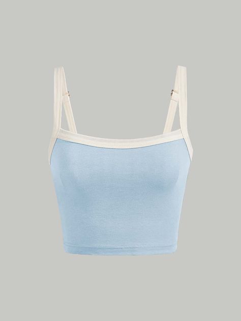 Shein Cami Top, Light Blue Tops For Women, Cute Blue Tops, Light Blue And White Outfit, Light Blue Clothing, Top Celeste, Blue Top Outfit, Blue Cami Top, Blue Summer Top