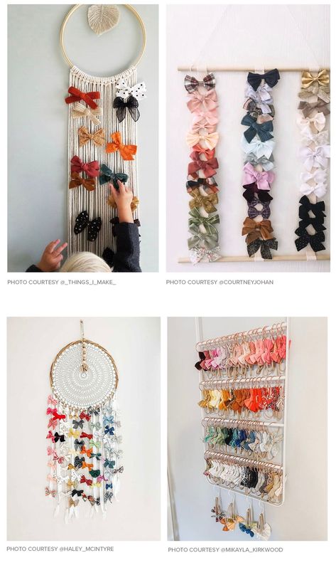 Baby Bow And Headband Organizer, Bow Storage Ideas Nursery, Diy Bow Hanger Ideas, Toddler Bow Storage, Hairband Storage Idea, Baby Headband Storage Ideas, Diy Bow Storage, Baby Girl Bow Storage, Bow Storage Nursery