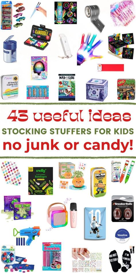 Searching for stocking stuffers for kids that are practical, fun, and inexpensive? This 2024 stocking stuffer list has easy and cheap stocking ideas for boys and girls aged 3-5 and 8-10. Find small, useful stocking stuffer ideas that make Christmas more meaningful without the junk or candy. These thoughtful stocking stuffers focus on being practical and fun while keeping your holiday budget in check. Perfect for parents looking for ideas that kids will actually use and love! Stocking Ideas For Kids, Stocking Stuffers For Kids 8-10, Stocking Stuffers For Boys 10-12, Stocking Stuffers For Boys 8-10, Cheap Stocking Stuffer Ideas, Practical Stocking Stuffers, Teacher Gifts For Christmas, Top Stocking Stuffers, Diy Gifts Handmade