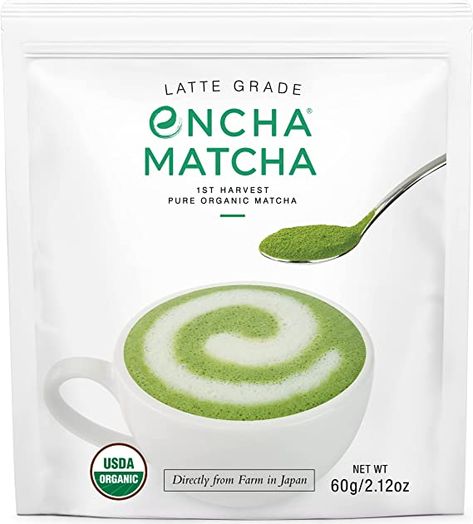 Amazon.com: Encha Latte Grade Matcha Green Tea - First Harvest Organic Matcha Green Tea Powder, From Uji, Japan (60g/2.12 Ounce) Premium Powder for matcha latte, matcha smoothie | Caffeine, L-Theanine, No added sugar : Grocery & Gourmet Food Encha Matcha, Organic Matcha Green Tea Powder, Best Matcha, Ceremonial Grade Matcha, Matcha Smoothie, Matcha Benefits, L Theanine, Organic Matcha, Matcha Green Tea Powder