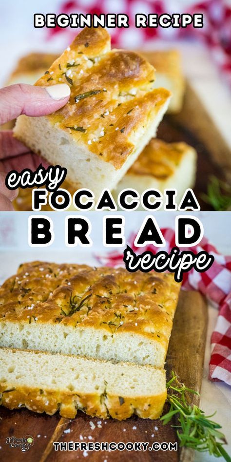 Enjoy this thick, delicious focaccia bread in no time! It's an easy yeast bread recipe, perfect for beginner and experienced bread bakers! Get the simple, tasty and easy recipe from @thefreshcooky Easy Focaccia Bread Recipe No Knead, Easy Bread No Yeast, Simple Bread Recipe No Yeast, Easy Crockpot Bread, Quick Bread Recipes No Yeast, Bread Machine Recipes Easy Simple, Easy Bread Recipes For Beginners, Moldy Bread, Easy Focaccia Bread