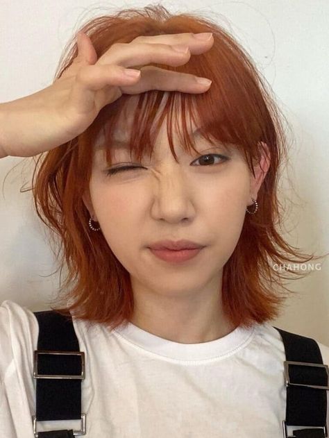 Korean Hair Color Ideas, Korean Wolf Cut, Korean Hair Color, Ginger Hair Color, Korean Hair, Asian Short Hair, Wolf Cut, Shot Hair Styles, Penteado Cabelo Curto