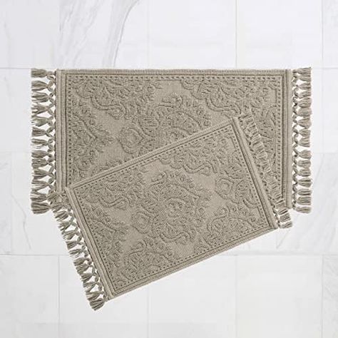 Amazon.com: French Connection Nellore Bathroom Rugs, Woven and Beaded Bathroom Mats, Durable Non-Slip Bath Rugs, Thick BathMats for Bathroom and Shower Rugs, 17" x 28", Light Brown : Home & Kitchen Tan Bathroom Decor, Mediterranean Bathroom Decor, French Bathroom Decor Vintage, Boho Chic Bathroom Decor, Eclectic Bathroom Decor, Half Bath Makeover, Apartment Bathroom Design, Classy Bathroom, Bathroom Decor Rugs