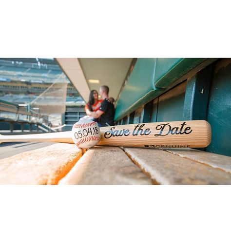 Jessica Varias added a photo of their purchase Sports Engagement Photos, Baseball Engagement Photos, Wedding Baseball, Sports Themed Wedding, Bat Ball, Baseball Wedding, Rawlings Baseball, Cute Engagement Photos, Unique Save The Dates