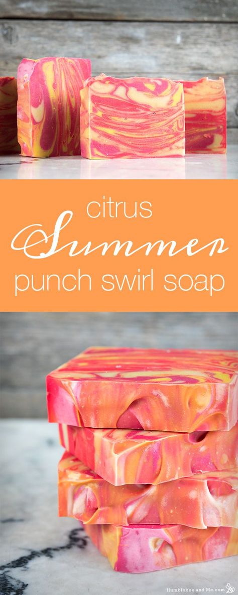 How to Make Citrus Summer Punch Swirl Soap Summer Punch, Savon Diy, Diy Soap Recipe, Săpunuri Handmade, Swirl Soap, Soap Recipe, Lip Scrubs, Homemade Soap Recipes, Homemade Bath Products