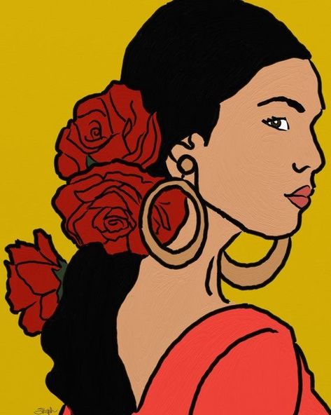 Latina Painting, Latina Drawing, Latina Art, Hispanic Art, Latino Art, Mexican Culture Art, Painting Of A Woman, Digital Painting Portrait, Cute Canvas Paintings