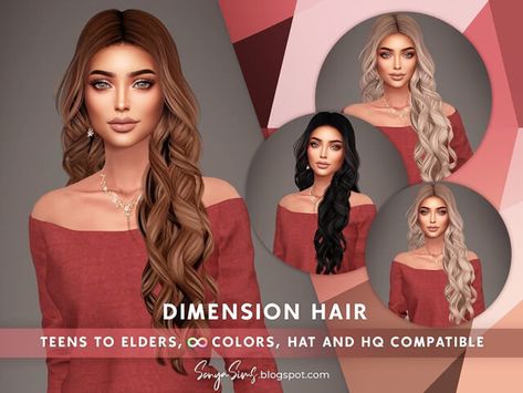 Dimension Hair Sims 4 Cc 90s Hair, Kikovanity Sims 4 Hair, Wavy Hair Sims 4, Sims 4 Cc Realistic Hair, Sims 4 Wavy Hair, Dimension Hair, Hair Ts4, Hair With Curls, Sim4 Cc