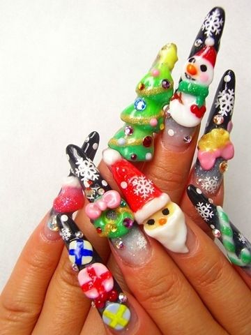 Christmas stiletto nails Crazy Nail Art, Stiletto Nail Art, Diva Nails, Japanese Nail Art, Sweater Nails, Christmas Nail Art Designs, Crazy Nails, Japanese Nails, Flower Nail Art