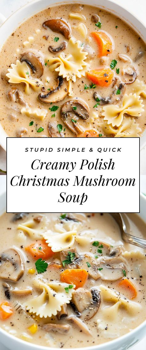 Image for Creamy Polish Christmas Mushroom Soup Slovak Mushroom Soup Christmas Eve, Soup With Mushrooms In It, Polish Christmas Eve Recipes, Best Christmas Soup Recipes, Polish Christmas Recipes, Polish Christmas Eve Dinner, Winter Solstice Soup, Christmas Eve Soup Recipes, Yule Dinner Recipes