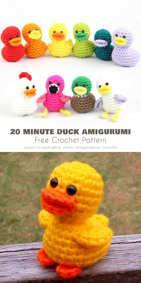 20 Minute Duck Crochet, Crochet Ducks Amigurumi, Easy Duck Crochet, Pocket Duck Crochet, Amigurumi Duck Free Pattern Crochet Projects, How To Crochet A Duck For Beginners, No Sew Duck Crochet, Crochet Cruise Ducks, Crochet Yellow Duck Free Pattern