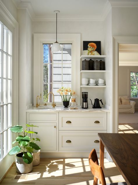 Drink Station Kitchen, Drink Station Home, Bar Millwork, Alcove Bar, Tiny Dining Rooms, Coffee Bar Kitchen, Millwork Details, Traditional Eclectic, Coffee Bars In Kitchen