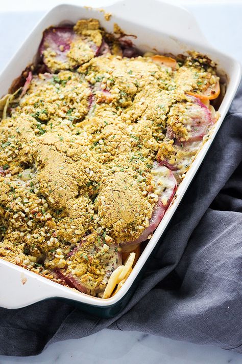 Vegan Root Vegetable Gratin 2 Root Vegetable Casserole, Root Vegetable Gratin, Vegetable Gratin, Butternut Squash Gratin, Vegetable Casserole Recipes, Vegan Baby, Root Vegetable, Vegetable Casserole, Potato Gratin