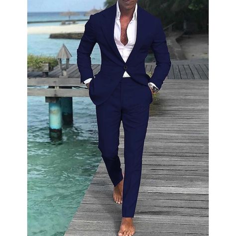 Men's Wedding Linen Suits Beach Summer Solid Colored 2 Piece Tailored Fit Single Breasted One-button Light Blue Champagne Pink 2024 2024 - $97.99 Blue Champagne, Mens Blazer, Champagne Pink, Dress Suits For Men, Mens Blazer Jacket, Linen Suits, Wedding Linens, Tuxedo Suit, Man Style