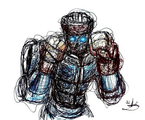 Color Strands in Ink Scribble Drawing. Scribble Drawings, Steel Drawing, Whatsapp Wallpapers Hd, Scribble Drawing, Best Anime Drawings, Real Steel, Transformers Artwork, Steel Art, My Art Studio