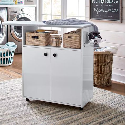 Ironing and Laundry Station | Montgomery Ward Ironing Board Tables, Ironing Board Cabinet, Laundry Table, Laundry Station, Ironing Station, Laundry Cabinets, Woman Cave, Montgomery Ward, Laundry Day