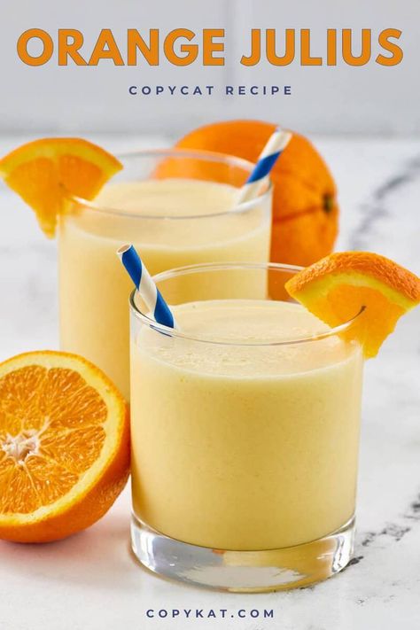 No need to go to the mall or Dairy Queen to get an Orange Julius when you can make one at home with this easy copycat recipe. Learn how to make an Orange Julius like the original one with a few ingredients from the grocery store. A great homemade smoothie to enjoy for breakfast or a snack. Orange Julius Recipe Original, Copycat Orange Julius, Orange Julius Copycat Recipe, Mcdonalds Sweet Tea, Creamsicle Drink, Orange Julius Smoothie, Copycat Drink Recipes, Orange Julius Recipe, 40 Aprons