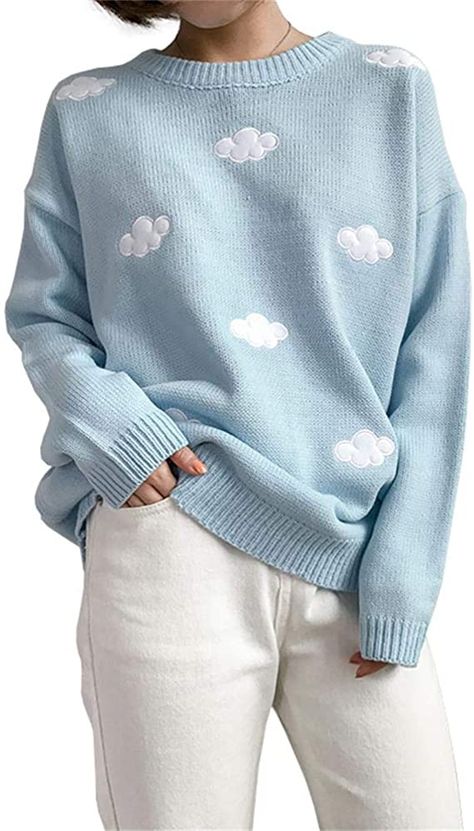 Kawaii Ulzzang, Cloud Sweater, Kawaii Sweater, Cute Cloud, Cute Jumpers, Y2k Sweater, Rainbow Sweater, Y2k Clothing, Sweater Fits