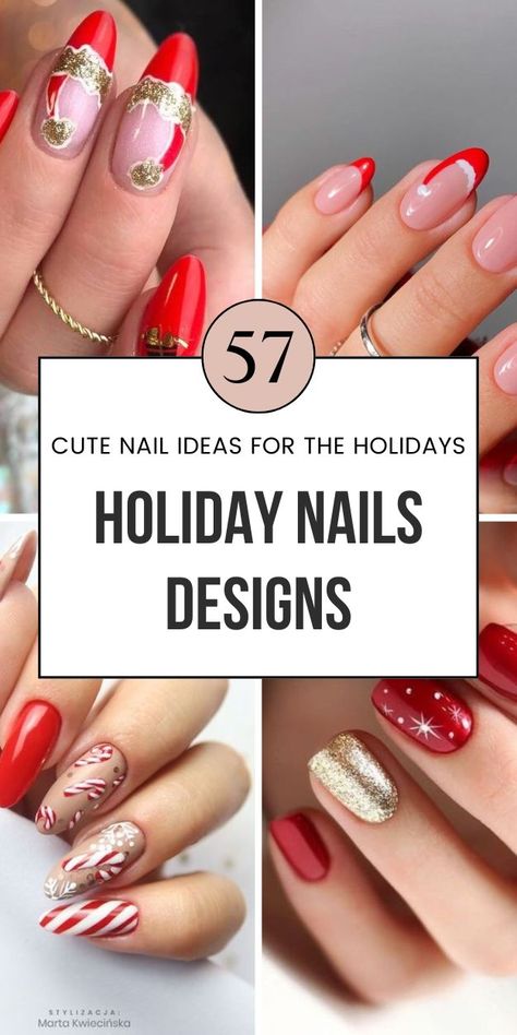 Deck your nails with these holiday nails designs for Christmas! From red glitter to blue frosty tones, find the perfect look to match your festive outfits. Save this pin to your Christmas nails board for more ideas! Red White Nails Design, Nails Designs For Christmas, Holiday Nails Designs, Monochromatic Nails, Daisy Acrylic Nails, Festive Holiday Nails, Nails Board, Mint Nails, Dark Red Nails