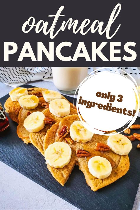 Want to whip up a batch of pancakes that are as simple as possible? Introducing the ultimate 3 ingredient pancakes recipe! Made with just banana, oats, and milk, these pancakes are a game-changer for breakfast or snack time. You won't believe how delicious and fluffy they turn out. So, are you ready to give them a try? Click over to get the easy recipe now! Three Ingredient Pancakes, 3 Ingredient Pancakes, Oatmeal Pancakes Recipe, Pancake Calories, Pancake Recipe Easy, Oatmeal Pancakes, Gluten Free Pancakes, Homemade Pancakes, Healthier Recipes