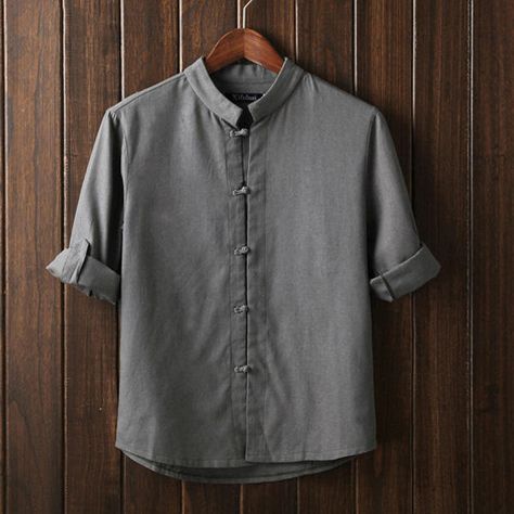 Mens Chinese Style Vintage Cotton Linen Frog Button Three Quarter Sleeve Casual Shirts Men Linen Shirt, Gents Kurta, Chi Kung, Chinese Fashion, Linen Shirts, Shirts Long Sleeve, Designer Shirts, Brand Clothing, Young Men