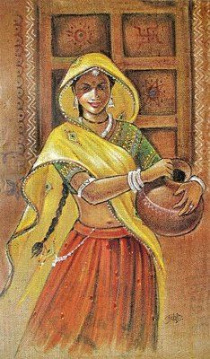 Indian woman Rajasthani Painting, Desert Beauty, Rajasthani Art, Indian Art Gallery, Art Village, Indian Painting, Art Premier, Madhubani Art, Women Painting