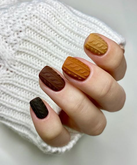 50+ Winter Nails To Try Out This Season! - Prada & Pearls Fall Sweater Nails Short, Wool Nail Art, Sweater Nails Fall Colors, Nails Trends Winter, Fall Nail Designs Sweater, Sweater Weather Nails Fall, Sweater Weather Nail Art, November Sweater Nails, Sweater Dip Nails