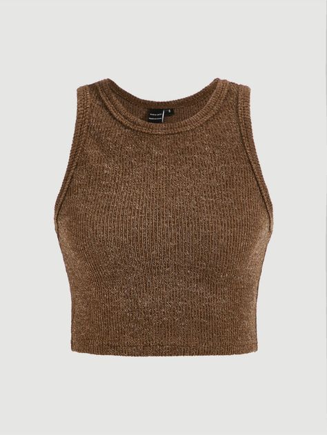 SHEIN MOD Rib-knit Crop Tank Top Knitted Crop Tank Top, Brown Tank Top, Heart Tank Top, Brown Crop Top, Knitted Heart, Outfit Plan, Cute Tank Tops, Women Tank Tops, Crop Tank Top