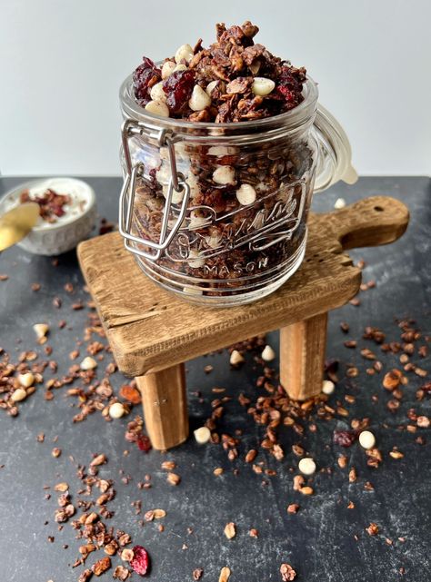 Double Chocolate Granola — A Place for Everyone Banana Crunch Muffins, Loaded Hummus, Breakfast Favorites, Old Fashioned Oats, Mini Cucumbers, Easy Hummus, Chocolate Granola, Unsweetened Coconut, Plain Yogurt