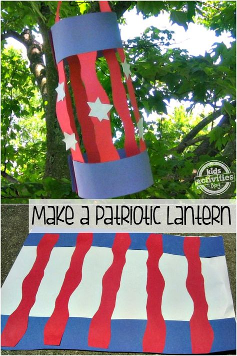 Make a patriotic lantern this fourth of July.  A simple decoration that kids can make! July Crafts For Kids, Fouth Of July Crafts, Patriotic Lanterns, 4th Of July Crafts, Fourth Of July Crafts For Kids, Patriotic Kids, Diy Paper Art, Crafts For Preschoolers, Scissor Skills