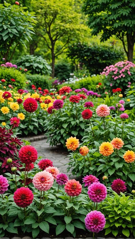 10 Dreamy Dahlias to Elevate Your Garden Oasis  Captivating dahlias in every color? Yes, please! 🌺 Discover 10 must-grow varieties to create a stunning ornamental garden. Plus, get expert tips on planting, care, and inspiring design ideas. Ready to design your dream garden?   #gardening #gardendesign #ornamentalgarden #dahlias #flowergarden Dahlia Garden Layout, Daliah Flower, Dahlia Flower Garden, Ornamental Garden, Dahlia Garden, Courtyard Gardens, Dahlias Garden, Courtyard Gardens Design, Gardens Design