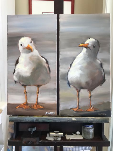 10x20 Painting Ideas, Seagull Painting Easy, Bird Painting Acrylic, Beach Art Painting, Seaside Art, Oil Painting Inspiration, Bird Drawings, Watercolor Bird, Seascape Paintings