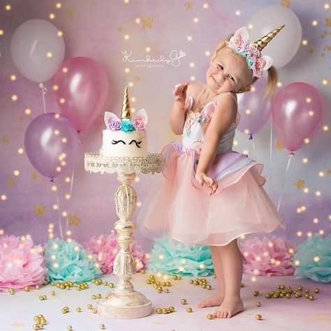 Flower Ball Gown, Unicorn Cake Smash, Princess Photo Shoot, Baby Birthday Photoshoot, Care Bear Party, Unicorn Birthday Outfit, Birthday Room Decorations, Baby Girl Princess Dresses, Unicorn Photos