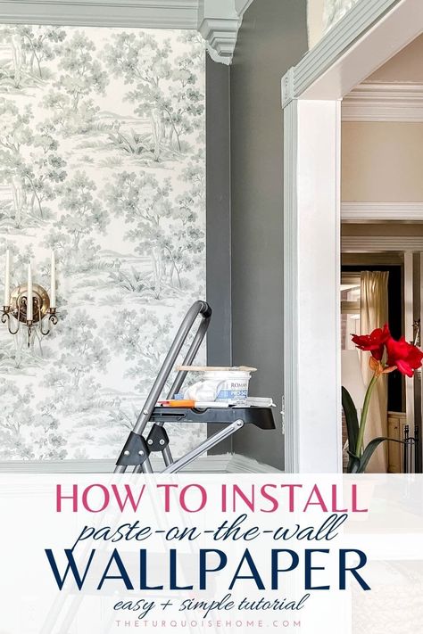 How to Install Wallpaper (paste-on-the-wall) Basic Dining Room, Installing Wallpaper, Hanging Wallpaper, Install Wallpaper, Wall Outlet Covers, Room Details, Wallpaper Roller, Wallpaper Project, How To Hang Wallpaper