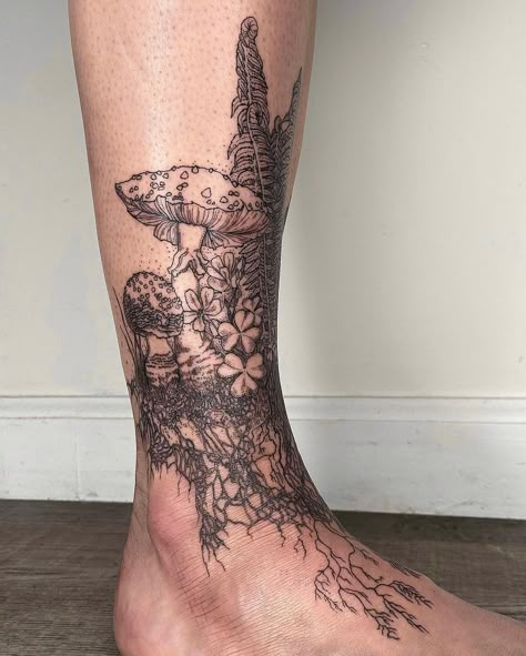 Native Knee Tattoo, Roots On Feet Tattoo, Roots Ankle Tattoo, Ankle Tattoo Wrap Around, Ankle Wrap Around Tattoo, Roots Tattoo Ideas, Ankle Tattoos For Women Wrap Around, Foot Ankle Tattoo, Ankle Wrap Tattoo