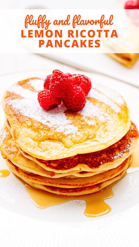 Enjoy the lusciousness of lemon ricotta pancakes without the fuss of separating and beating egg whites. This simplified recipe still delivers fluffy, flavorful pancakes infused with creamy ricotta and zesty lemon, making a decadent breakfast or brunch a breeze. Sweet Ricotta Recipes, Ricotta Breakfast Recipes, Flavorful Pancakes, Ricotta Eggs, Ricotta Pancakes Recipe, Lemon Ricotta Pancakes Recipe, Beating Egg Whites, Decadent Breakfast, Sweet Ricotta