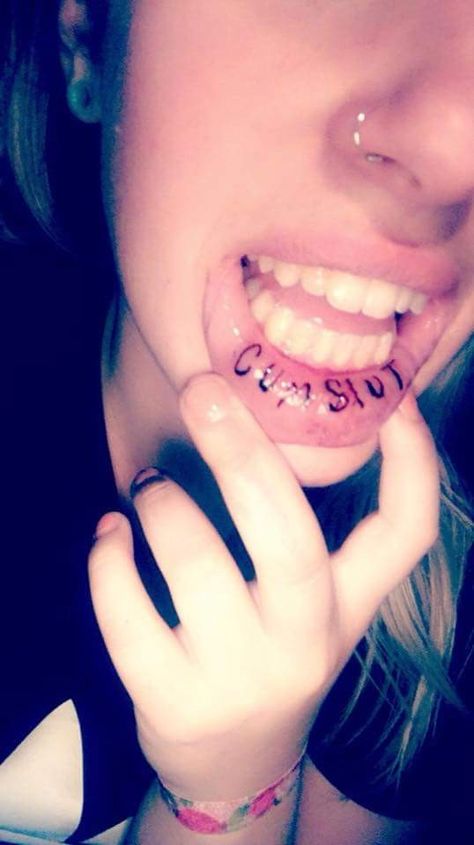 Inner Lip Tattoo Men, Lip Tattoo Ideas, Bite Mark Tattoo, Tongue Tattoo, Inner Lip Tattoo, Mouth Tattoo, Side Tattoos Women, Small Girly Tattoos, Bestie Tattoo