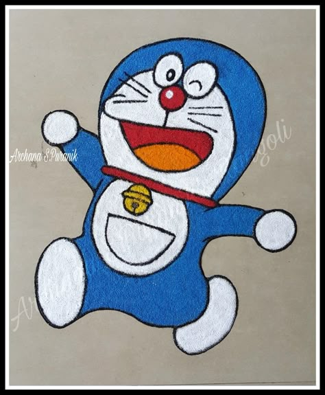 Freehand Rangoli Class-7👇 Doraemon Rangoli Made By Me  14-10-2019 👇🙂 🌿Archana Puranik's Rangolis 🌿 #freehandrangoli  #archanapuranik'srangolis  #rangoliclass #kidsspcial #cartoon Doremon Rangoli Designs, Chandrayan 3 Rangoli, Rangoli Cartoon Design, Shinchan Rangoli, Doraemon Rangoli, Cartoon Rangoli Designs Latest, Doremon Rangoli, Panda Rangoli, Funny Rangoli