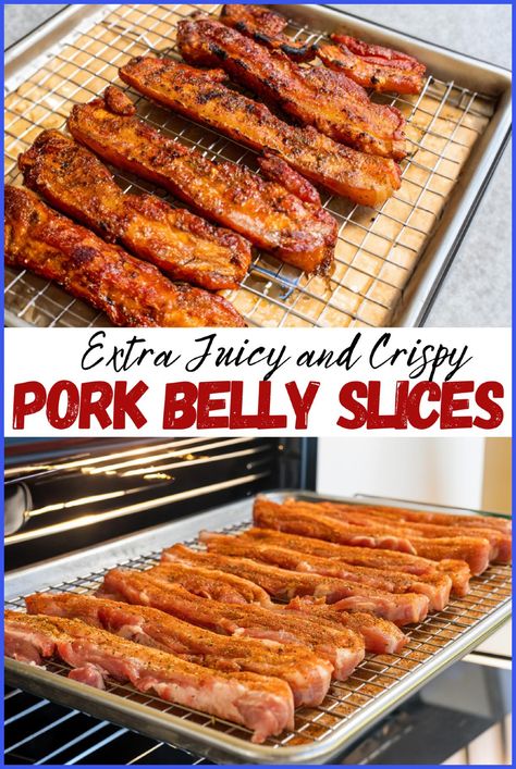 Savor the incredible taste of pork belly slices cooked to crispy perfection. These recipes are easy to follow and show you how to bake, roast, or grill pork belly strips for a delicious meal. Add a flavorful glaze or seasoning to make each slice irresistible. Click to see the recipe and enjoy these crispy pork belly slices today. How To Fry Pork Belly, Crispy Pork Belly Recipe, Pork Belly In Oven, Grill Pork Belly, Baked Pork Belly, Game Day Apps, Sliced Pork Belly, Baked Stuffed Pork Chops, Pork Belly Recipes Crispy